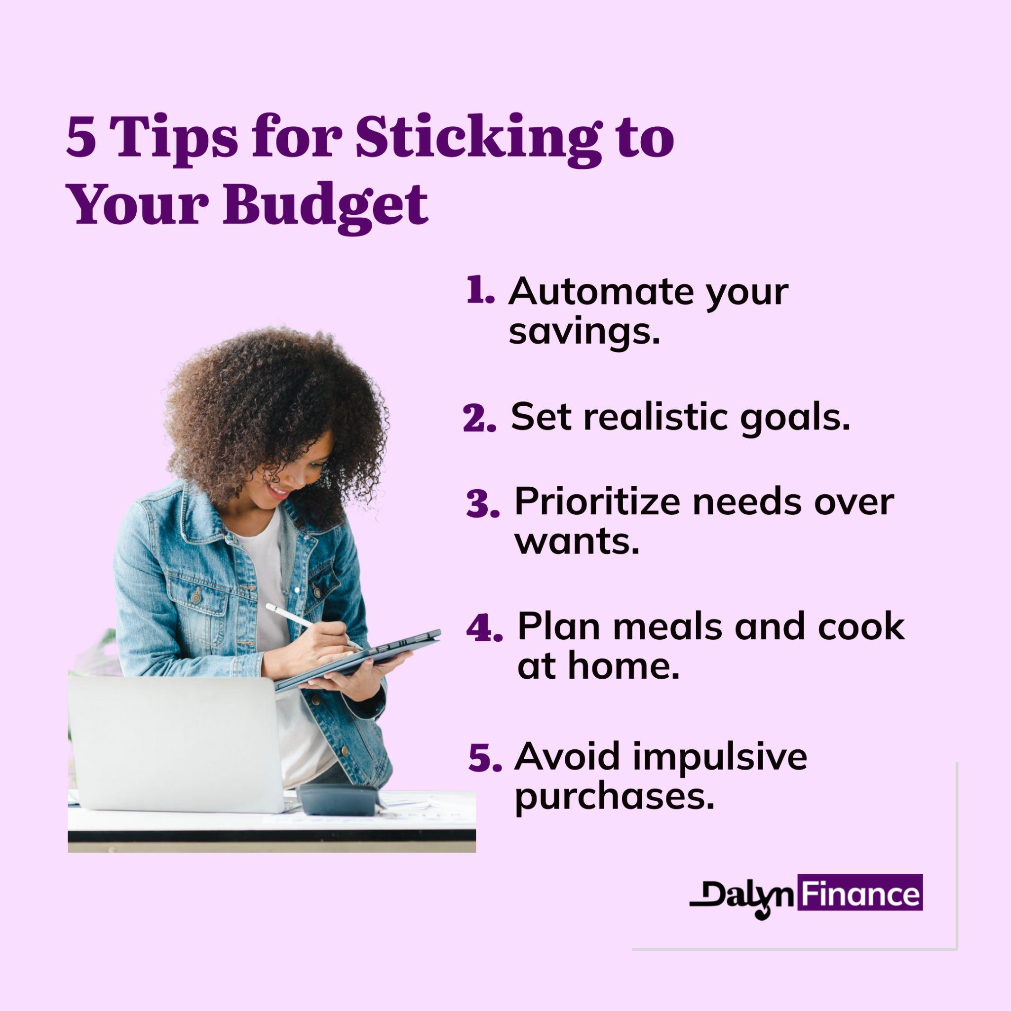 Infographic of 5 tips to sticking to your personal budget