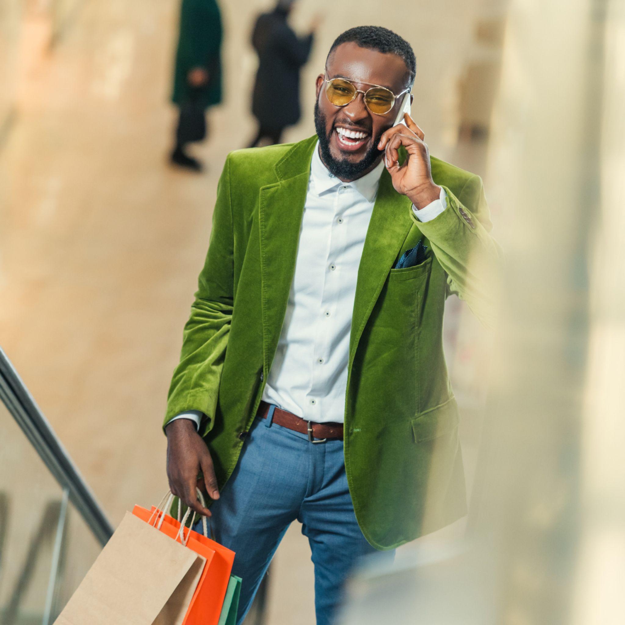 Rich employee after shopping in an exquisite mall.